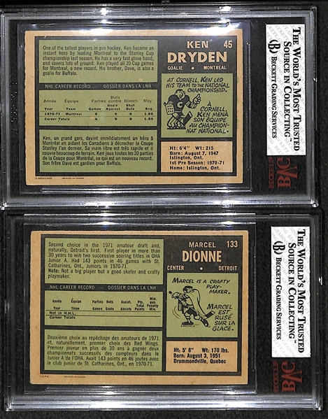 Lot of 2 1971/72 O-Pee-Chee Hockey Cards - Dryden & Dionne - BVG