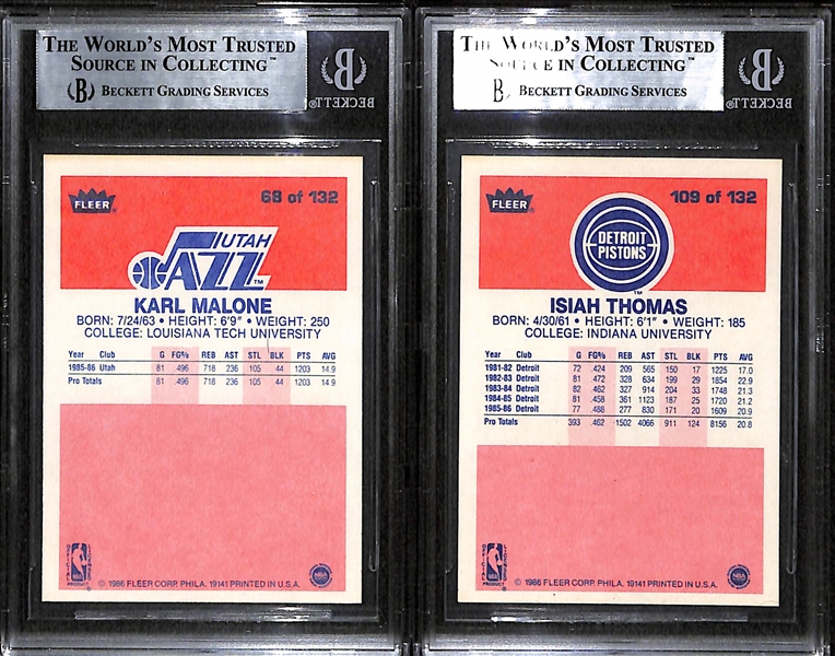 Lot of 2 1986-87 Fleer Basketball - Malone & Thomas Rookie Cards- BVG 8.5