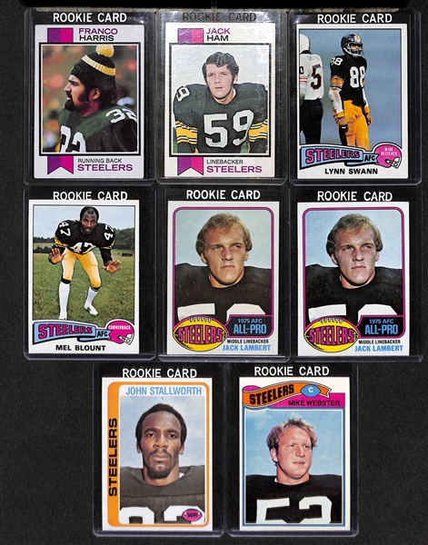 Lot Of 8 Football Steelers Rookie Cards w. Franco Harris