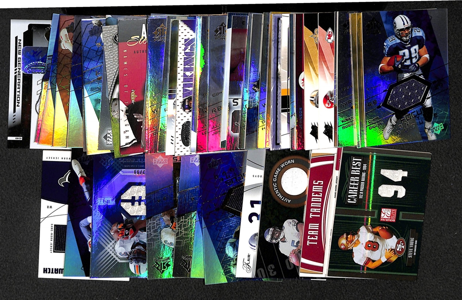 Lot Of 50 Football Jersey/Auto/Numbered Cards Lot w. Peyton Manning & Steve Young Jerseys