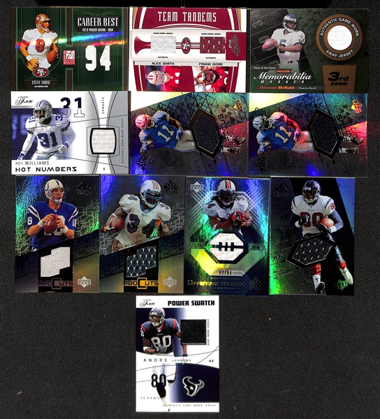 Lot Of 50 Football Jersey/Auto/Numbered Cards Lot w. Peyton Manning & Steve Young Jerseys