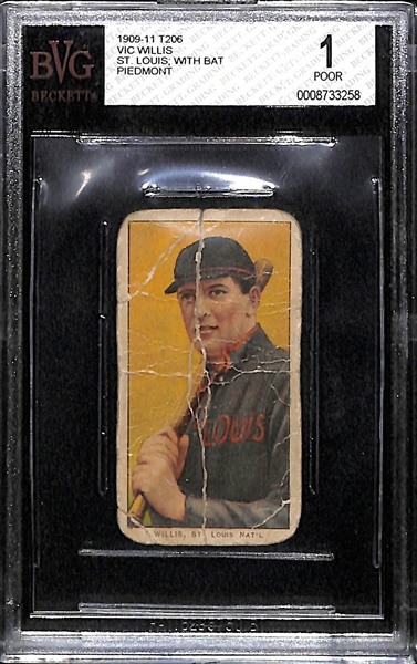 1909 T206 Vic Willis Piedmont Back - St Louis With Bat BVG 1