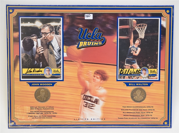 Bill Walton & John Wooden Signed Photo & Medallion Display