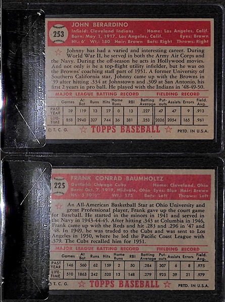 Lot of 2 - 1952 Topps Frank Baumholtz #225 & Johnny Berardino #253 - Both BVG 6.5