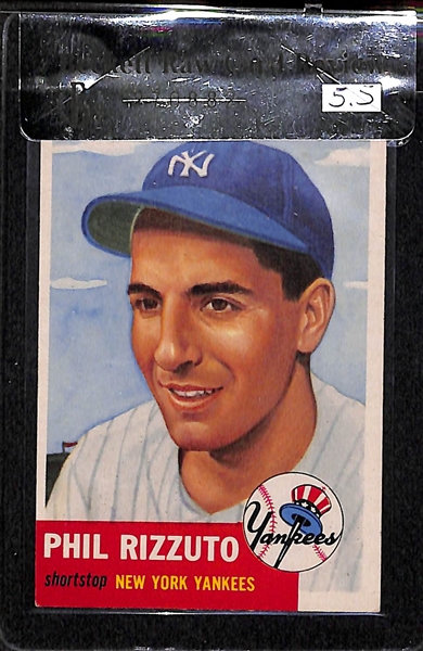 Lot of 3 - 1953 Topps Phil Rizzuto #114, Bob Cerv #210 RC, & Vic Wertz #142 - BVG 5.5/ 6.0/ 6.0.