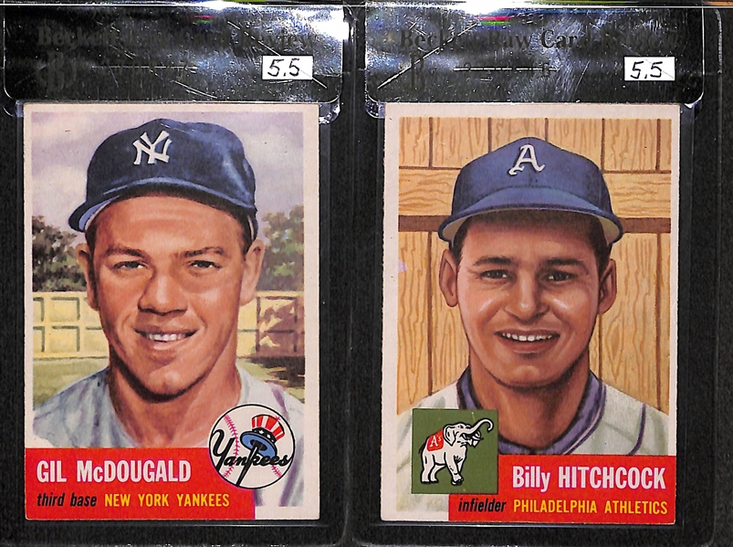 Lot of 5 - 1953 Topps Gil McDougald #43, Billy Hitchcock #17, Harry Dorish #145, George Metkovich #58, & Bill Bruton #214 RC - All BVG 5.5
