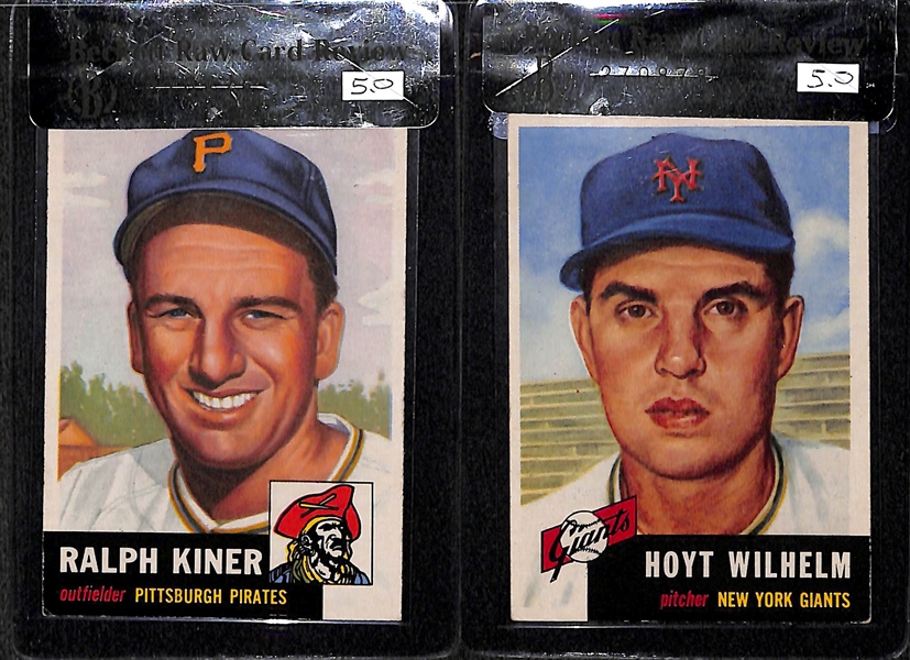 Lot of 4 - 1953 Topps Ralph Kiner #191, Hoyt Wilhelm #151, Karl Drews #59, & Ewell Blackwell #31 - All BVG 5.0