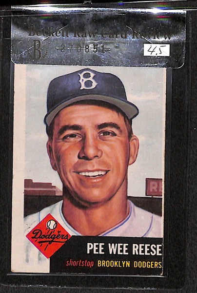 Lot of 3 - 1953 Topps Warren Spahn #147, PeeWee Reese #76, Johnny Wyrostek #79 - All BVG 4.5