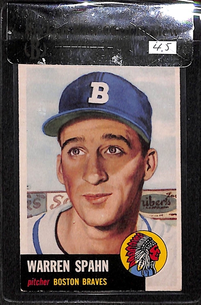 Lot of 3 - 1953 Topps Warren Spahn #147, PeeWee Reese #76, Johnny Wyrostek #79 - All BVG 4.5