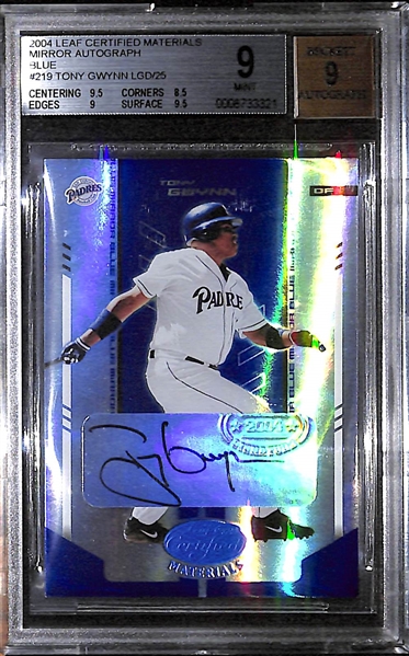 2004 Leaf Certified Materials Tony Gwynn Blue Mirror Autograph Card #14/25 BGS 9
