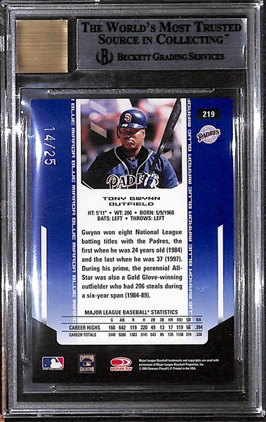2004 Leaf Certified Materials Tony Gwynn Blue Mirror Autograph Card #14/25 BGS 9