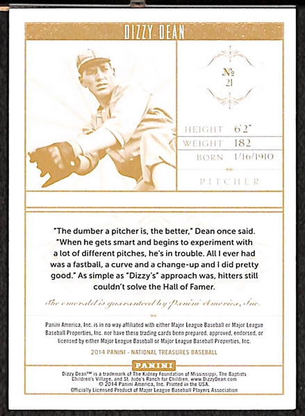 2014 Panini National Treasures Dizzy Dean #4/5 Embedded Emerald Gem Card