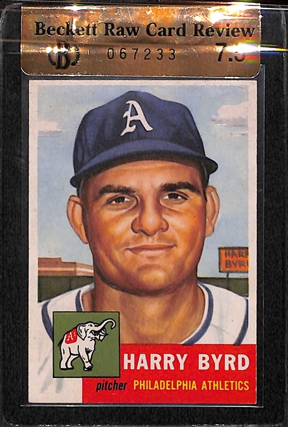 Lot of 2 Graded 1950s Baseball Cards - 1952 Bowman Minoso RC & 1953 Topps Harry Byrd - BVG 5.5, 7.5.