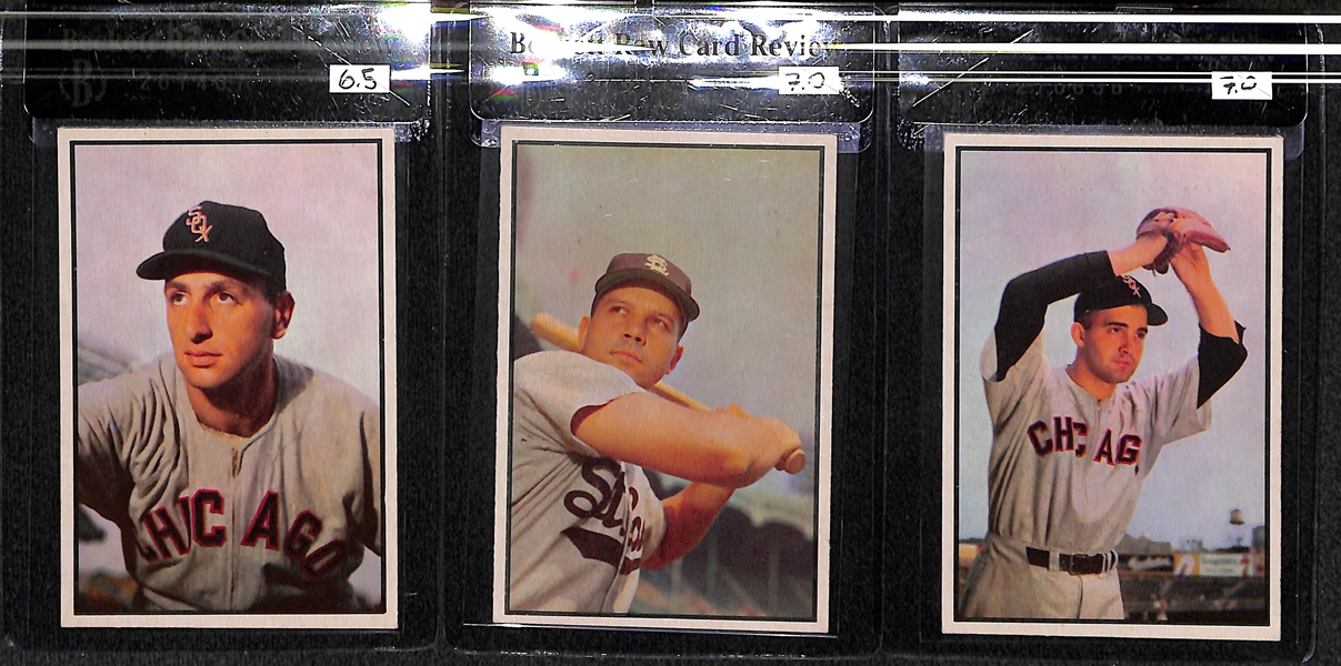 Lot of 3 - 1953 Bowman Color Billy Pierce #73, Vic Wertz #2, Saul Rogovin #75 - BVG 7.0, 6.5