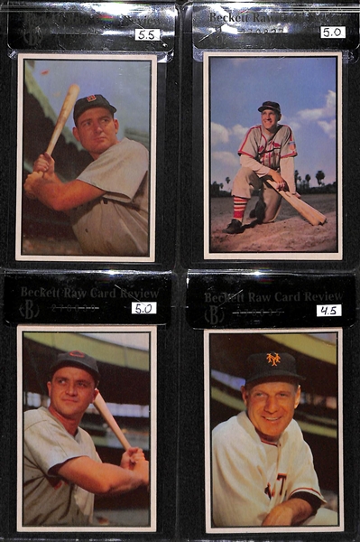 Lot of 4 - 1953 Bowman Color George Kell #61, Enos Slaughter #81, Willard Marshall #58, Leo Durocher #55 - BVG 5.5, 5.0, 5.0, 4.5.