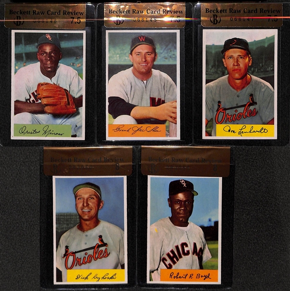 Lot of 5 - 1954 Bowman Orestes Minoso #38A, Frank Shea #104, Don Lenhardt #53A, Dick Kryhoski #117, Bob Boyd #118 - BVG 7.5 & 8