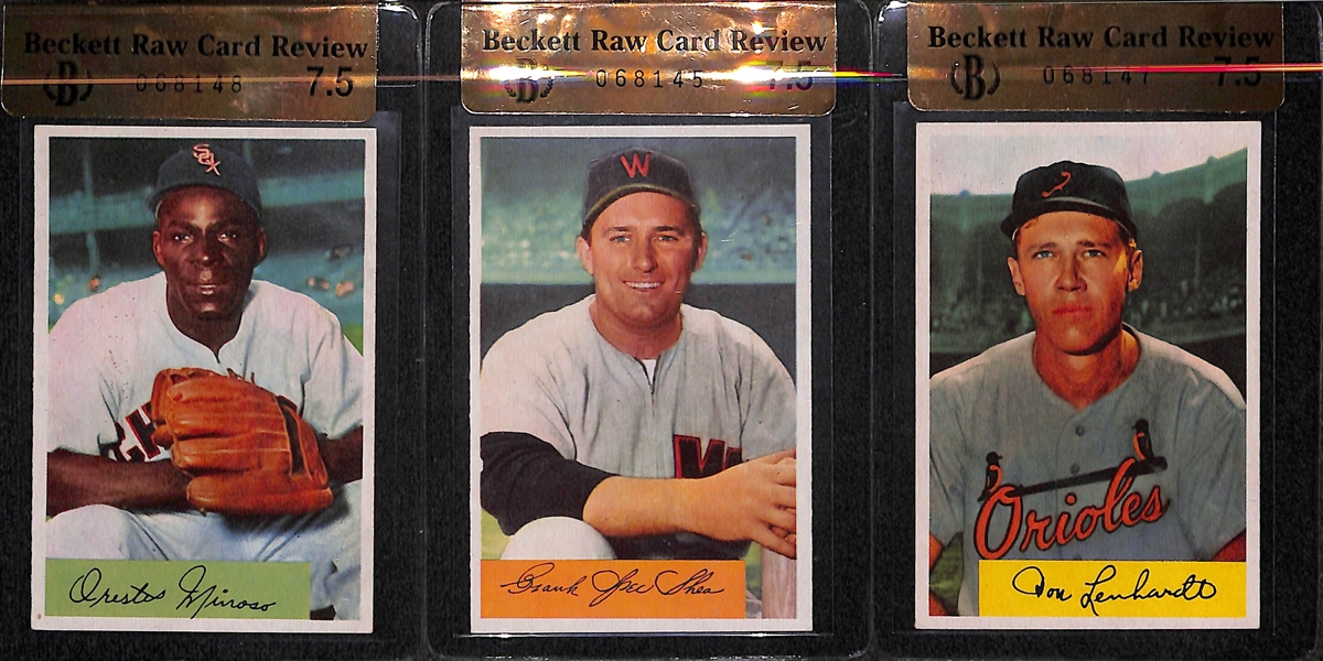 Lot of 5 - 1954 Bowman Orestes Minoso #38A, Frank Shea #104, Don Lenhardt #53A, Dick Kryhoski #117, Bob Boyd #118 - BVG 7.5 & 8