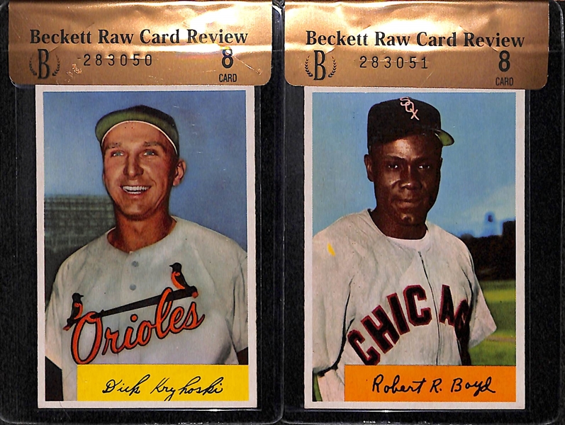 Lot of 5 - 1954 Bowman Orestes Minoso #38A, Frank Shea #104, Don Lenhardt #53A, Dick Kryhoski #117, Bob Boyd #118 - BVG 7.5 & 8