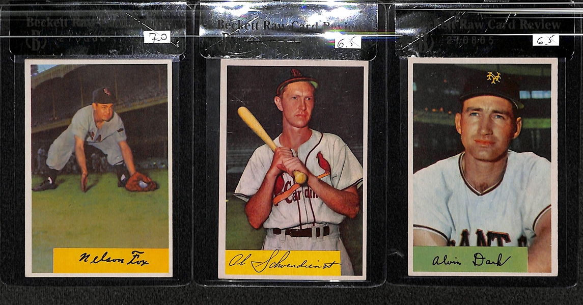 Lot of 5 - 1954 Bowman Nellie Fox #6, Al Schoendienst #110, Al Dark #41A, Andy Pafko #112, Allie Reynolds #113 - BVG 7.0 & 6.5