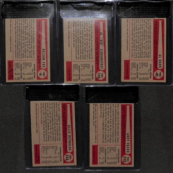 Lot of 5 - 1954 Bowman Nellie Fox #6, Al Schoendienst #110, Al Dark #41A, Andy Pafko #112, Allie Reynolds #113 - BVG 7.0 & 6.5