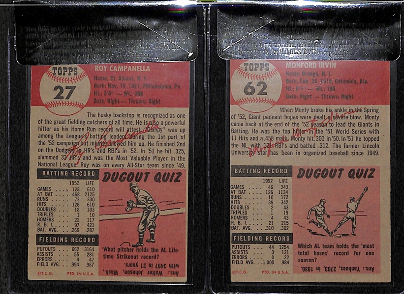 Lot of 2 - 1953 Topps Roy Campanella #27 BVG 4.0 & Monte Irvin #62 BVG 3.5