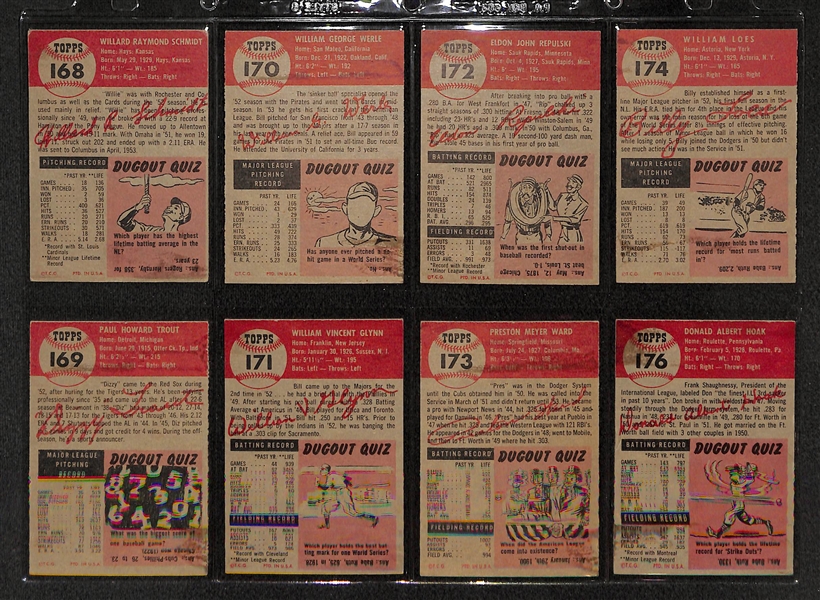 Lot Of 16 1953 Topps Baseball Cards w/ Ted Kluszewski