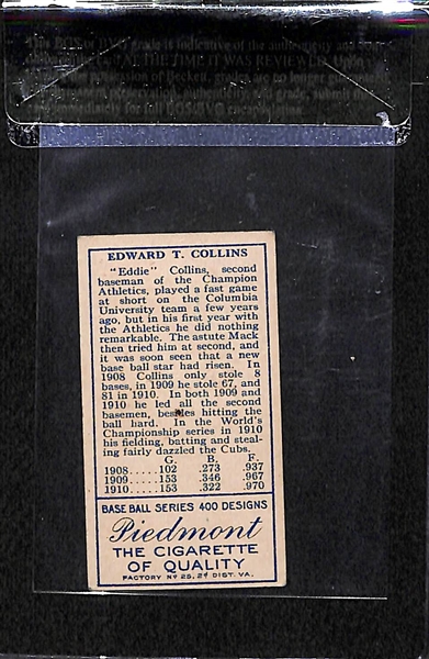 1911 T205 Edward Collins - Mouth Closed - Piedmont Back - BVG 5.5