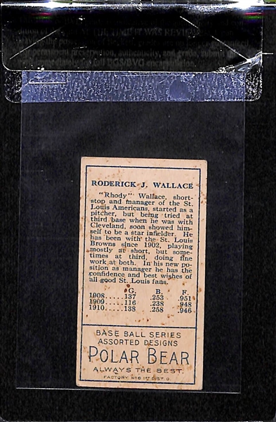 1911 T205 Bobby Wallace - With Cap - Piedmont Back - BVG 2.5