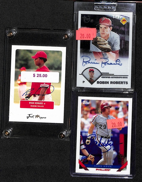 Lot Of 25 Phillies Certified Autograph Cards w. Carlton & Howard