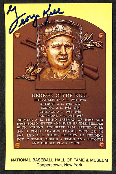 Lot Of 4 Signed HOF Plaque Cards w. Judy Johnson, George Kell, Bobby Doerr, Lou Boudreau 