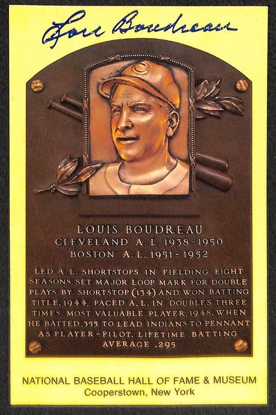 Lot Of 4 Signed HOF Plaque Cards w. Judy Johnson, George Kell, Bobby Doerr, Lou Boudreau 