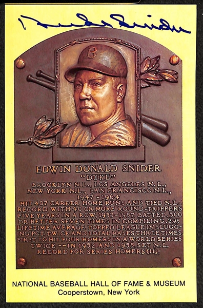Lot Of 4 Signed HOF Plaque Cards w. Warren Spahn, Duke Snider, Enos Slaughter, Bob Lemon