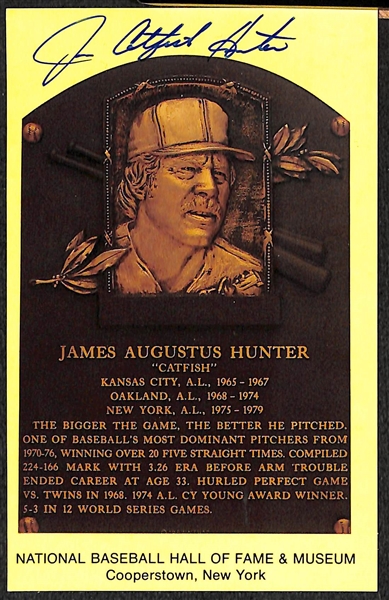 Lot Of 4 Signed HOF Plaque Cards w. Johnny Mize, Albert Chandler, James Hunter, Monford Irvin