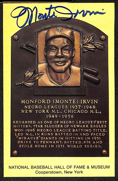 Lot Of 4 Signed HOF Plaque Cards w. Johnny Mize, Albert Chandler, James Hunter, Monford Irvin