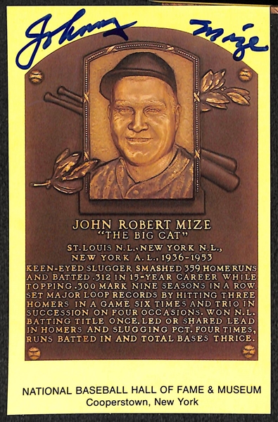 Lot Of 4 Signed HOF Plaque Cards w. Johnny Mize, Albert Chandler, James Hunter, Monford Irvin
