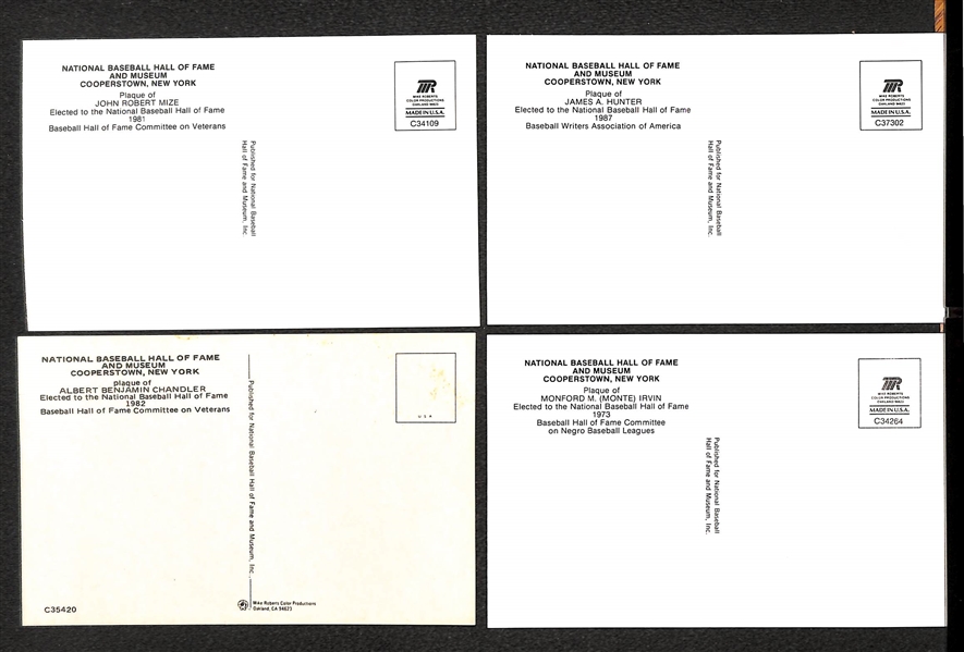Lot Of 4 Signed HOF Plaque Cards w. Johnny Mize, Albert Chandler, James Hunter, Monford Irvin