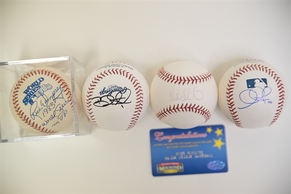 Lot Of 4 Baltimore Orioles Single Signed Baseballs w. Rick Dempsey WS Ball, B. Roberts, Adam Jones, & Bordick (Mounted Memories COA)
