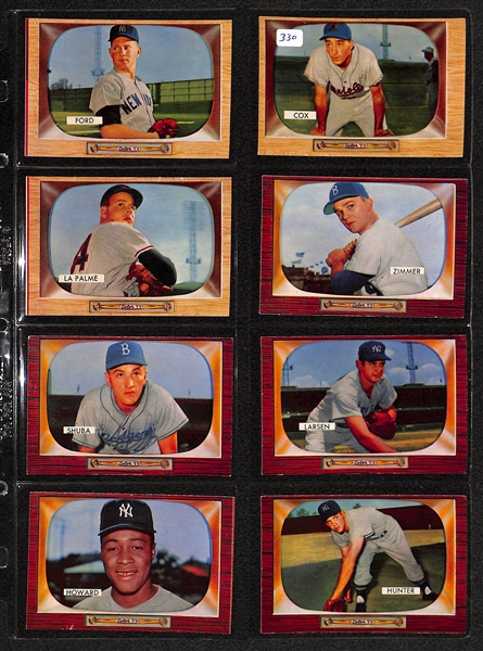 Lot Of 24 1955 Bowman Baseball Cards w. Whitey Ford, Billy Cox, Don Zimmer, Dan Larsen