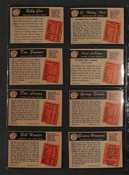 Lot Of 24 1955 Bowman Baseball Cards w. Whitey Ford, Billy Cox, Don Zimmer, Dan Larsen