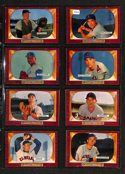 Lot Of 32 1955 Bowman Baseball Cards w. Bob Lemon, Don Newcombe, Sid Gordon, Wes Westrum