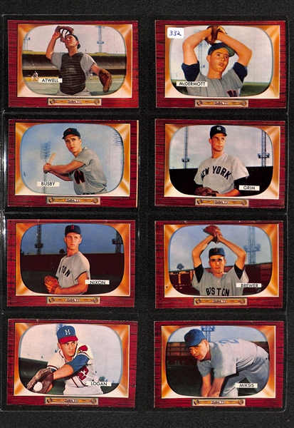 Lot Of 32 1955 Bowman Baseball Cards w. Bob Lemon, Don Newcombe, Sid Gordon, Wes Westrum