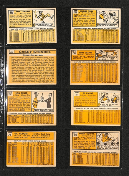 Lot Of 16 1963 Topps Baseball Cards w. Roberto Clemente, Sandy Koufax, Ron Santo, Rusty Staub RC