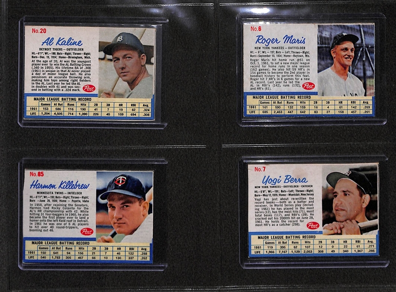 Lot Of 55 1961-63 Post Cereal Baseball Cards w. Richie Ashburn, Whitey Herzog, Yogi Berra, Roger Maris, Ernie Banks, Bob Gibson