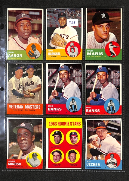 Lot Of 150+ Assorted 1963 Topps Baseball Cards w. Hank Aaron, Roger Maris, Ernie Banks, Minnie Minoso, Juan Marichal