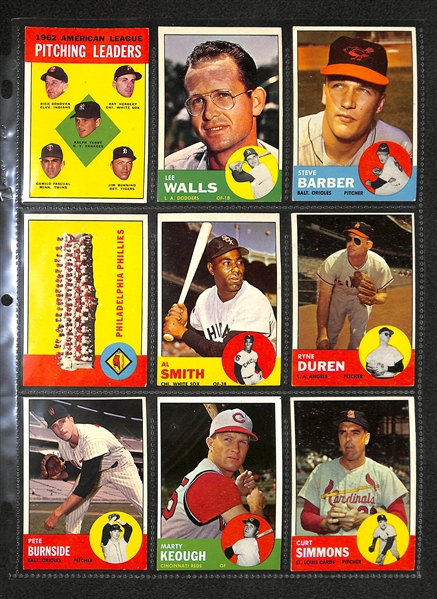 Lot Of 150+ Assorted 1963 Topps Baseball Cards w. Hank Aaron, Roger Maris, Ernie Banks, Minnie Minoso, Juan Marichal