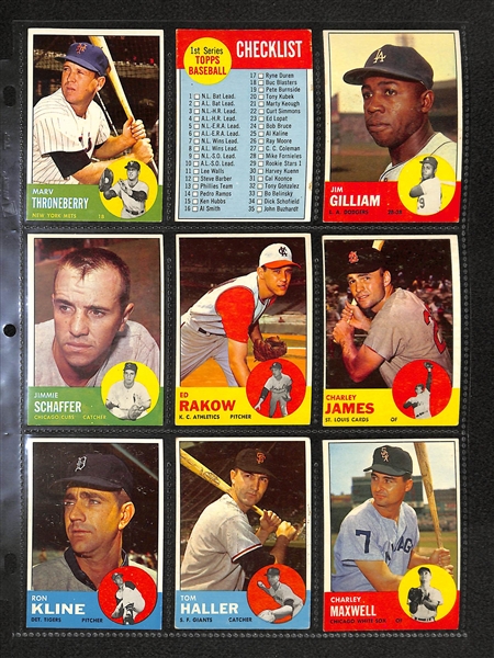 Lot Of 150+ Assorted 1963 Topps Baseball Cards w. Hank Aaron, Roger Maris, Ernie Banks, Minnie Minoso, Juan Marichal