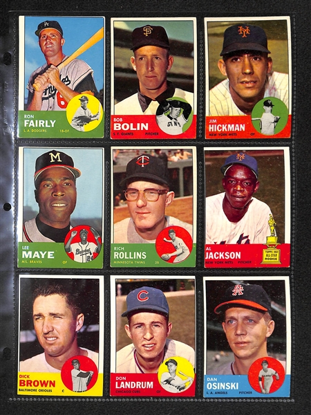 Lot Of 150+ Assorted 1963 Topps Baseball Cards w. Hank Aaron, Roger Maris, Ernie Banks, Minnie Minoso, Juan Marichal