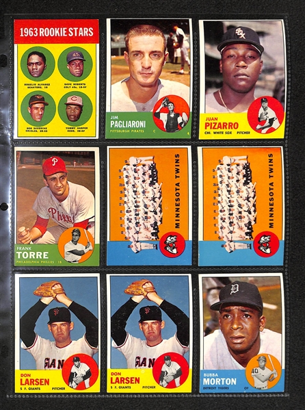 Lot Of 150+ Assorted 1963 Topps Baseball Cards w. Hank Aaron, Roger Maris, Ernie Banks, Minnie Minoso, Juan Marichal