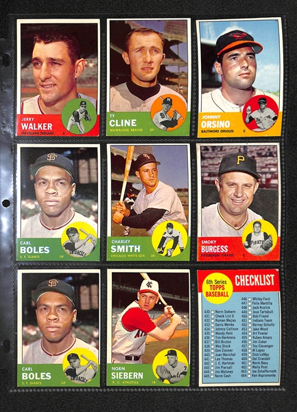 Lot Of 150+ Assorted 1963 Topps Baseball Cards w. Hank Aaron, Roger Maris, Ernie Banks, Minnie Minoso, Juan Marichal