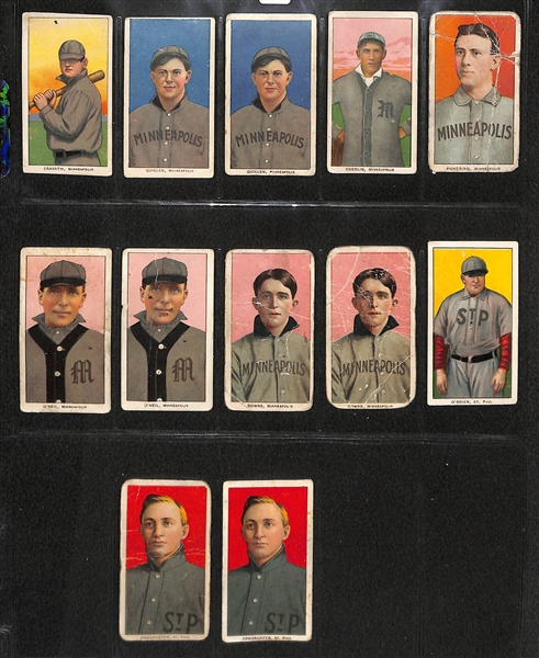 Lot of 12 T206 Minneapolis & St. Paul Minor League Cards w. Gavvy Cravath RC!